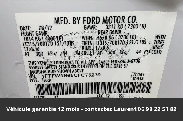 ford F150 411 hp 6.2l v8 svt raptor supercrew 4wd 2012 prix tout compris hors homologation 4500 €