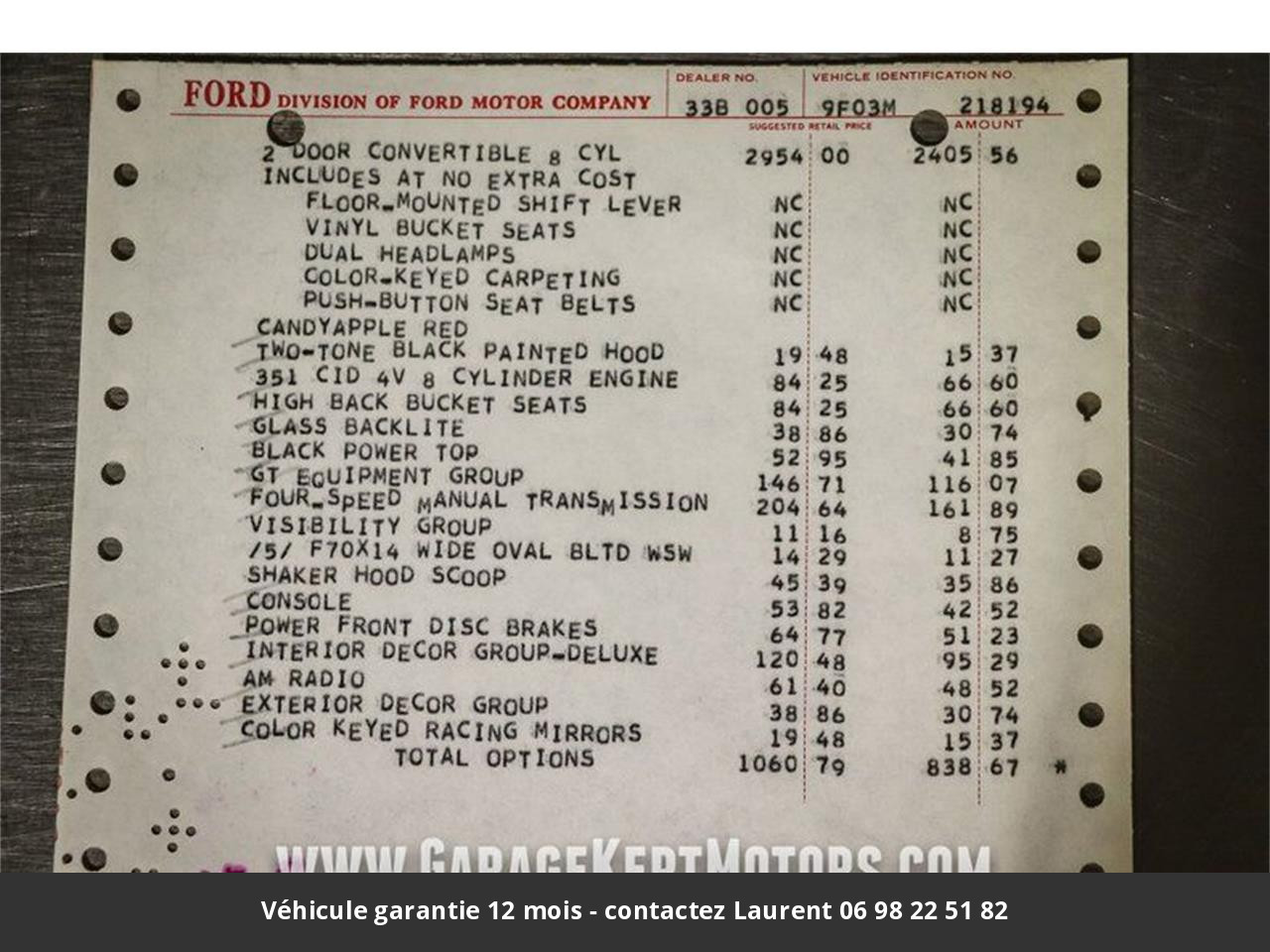 Ford Mustang Gt 351 v8 1969 prix tout compris